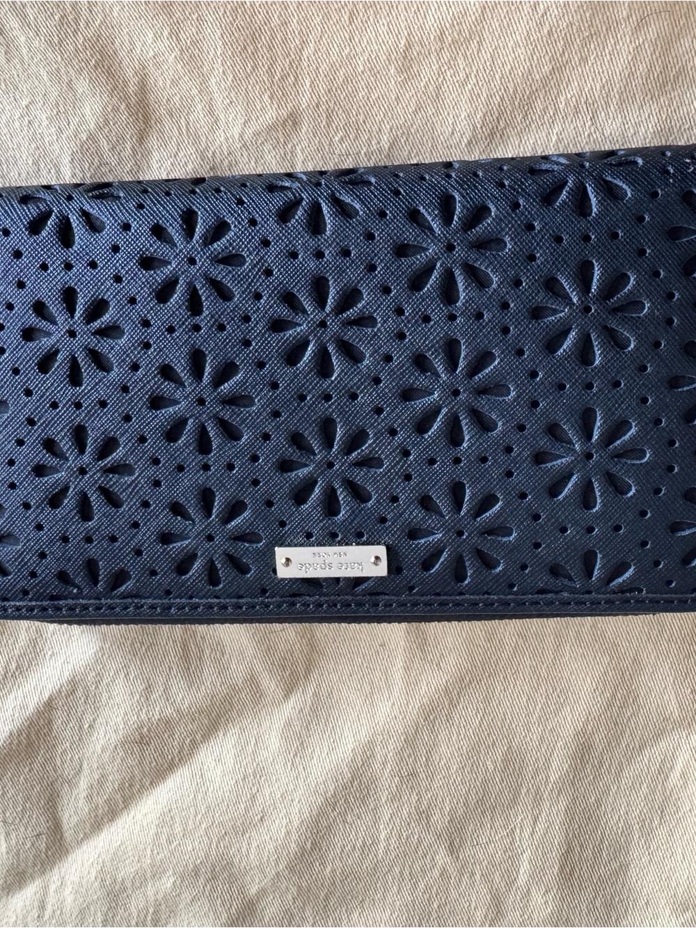 Kate Spade Navy Perforated Floral Clutch Wallet
